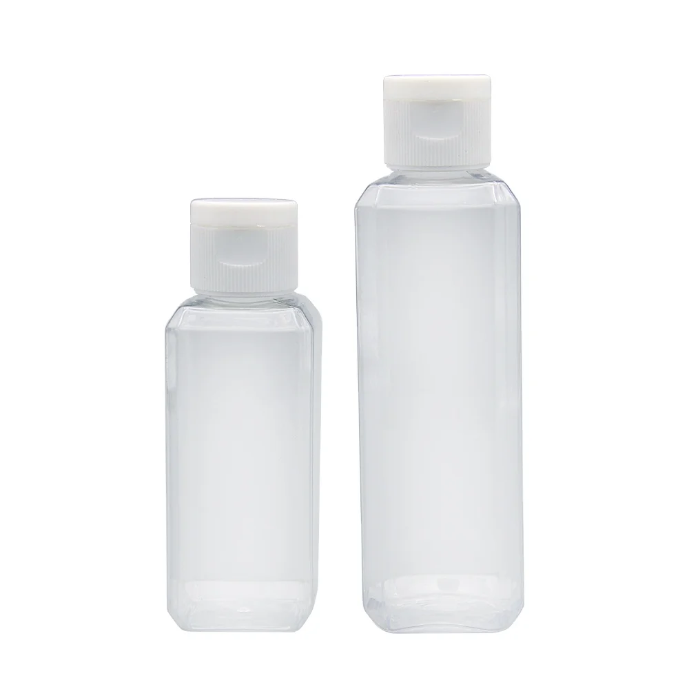 Travel Size 2oz Clear Plastic Empty Bottles with Flip Cap 60ml 100ml cosmetic square  bottle