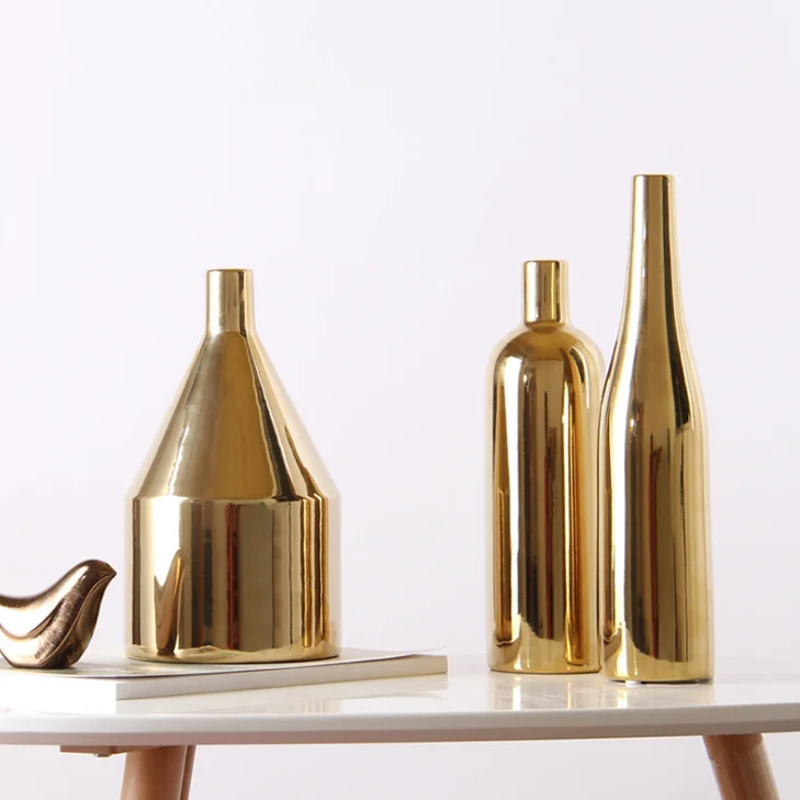  Creative electroplating gold ceramic vase three piece set of Nordic simple modern home living room ornaments