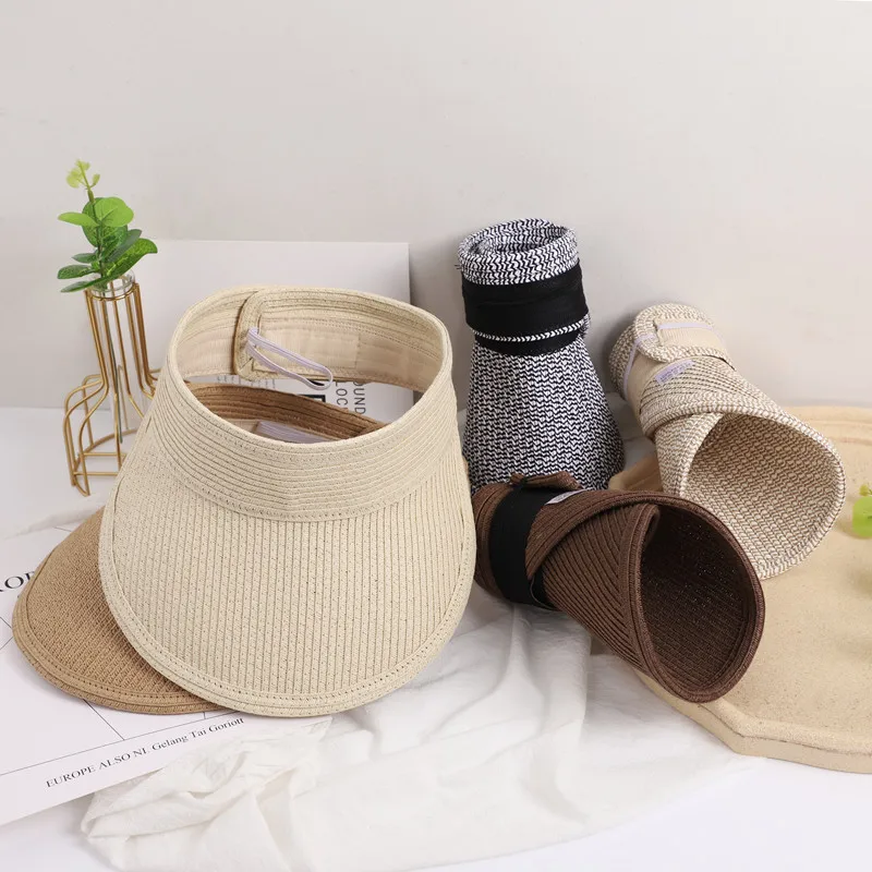 High quality foldable paper visor straw hats summer women beach sun hat