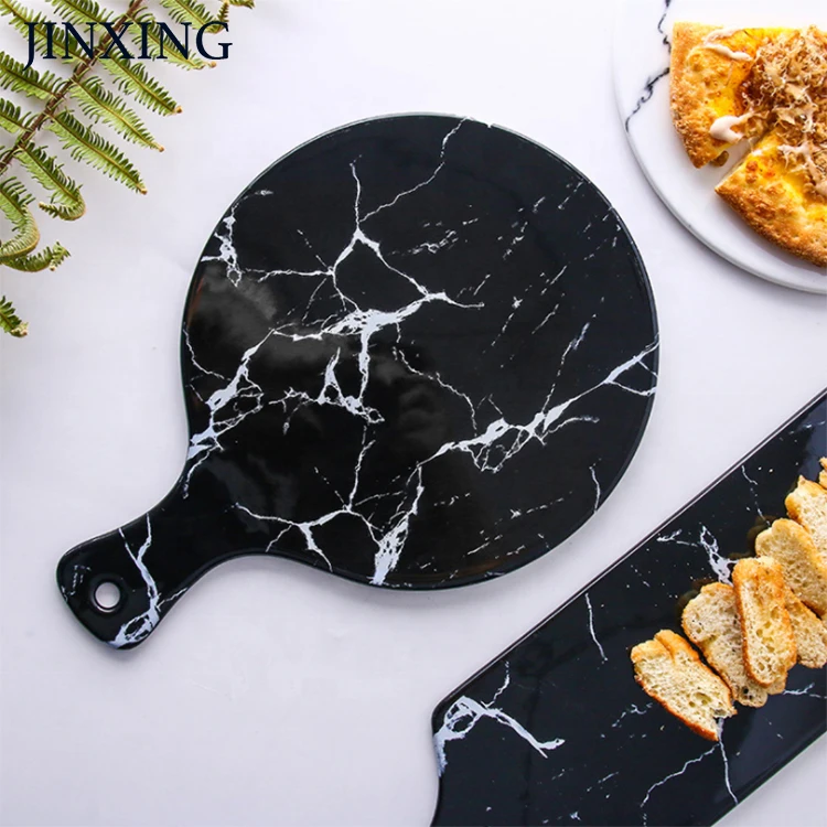 Breakfast Plate Breadboard Cutting Board Steak Pizza Tray Fruit Plate Marbled Ceramics Plate With Handle