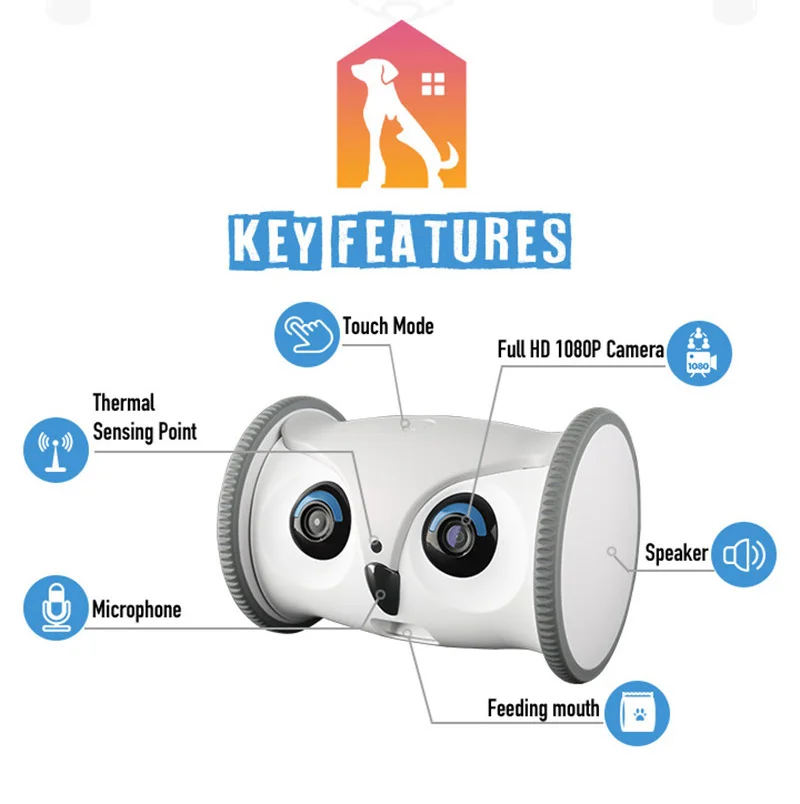 New Pet Intelligent Companion Dog Toy Owl Robot Full HD Camera  Treat Dispenser Interactive  Cats Mobile Control Via App