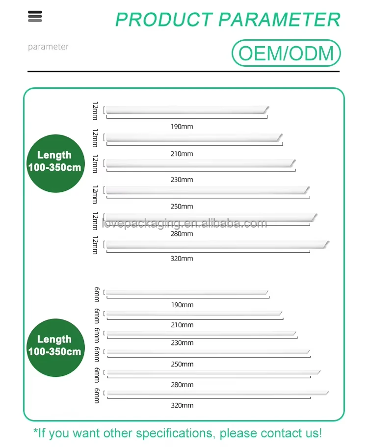 Disposable Degradable PLA Straw for Beverage Milk Tea Coffee Soybean Milk White Color Separate Blister Packaging