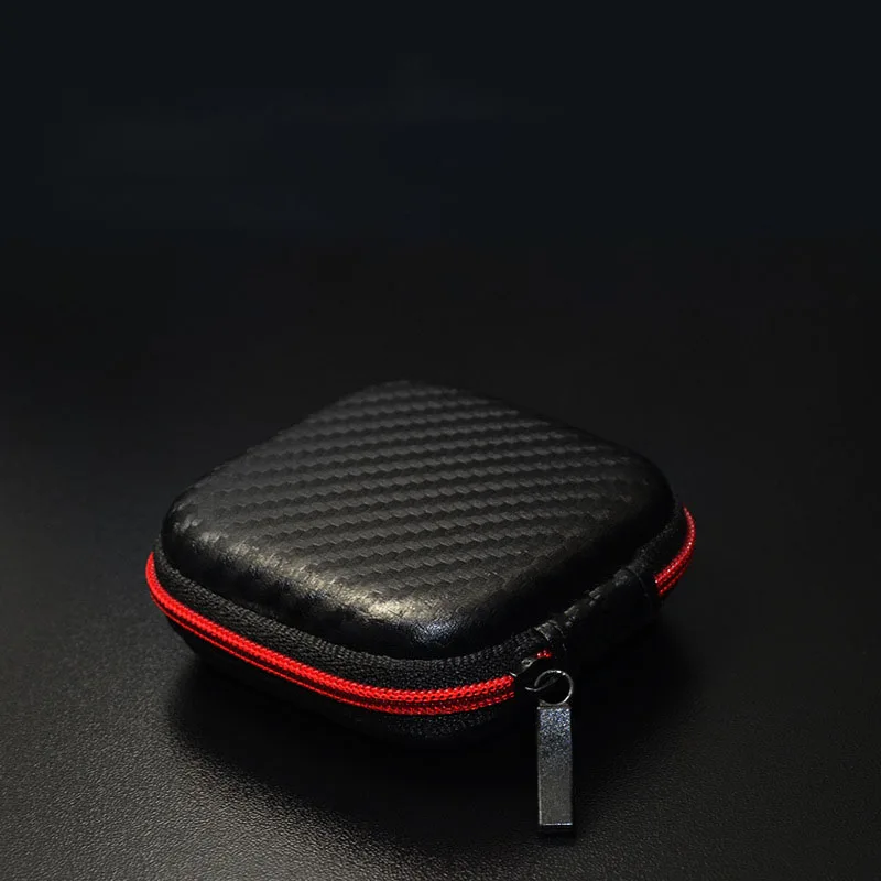 Carbon Fiber Texture Hard Earphone Headset EVA Case for MP3/MP4 Earphone Earbuds Zipper earphone case with Mesh Pocket