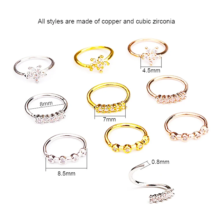 2021 Silver And Gold Plated Iced out Hoop Flower Piercing For Nose Ear Helix Cartilage Tragus Body Jewelry nose piercing jewelry