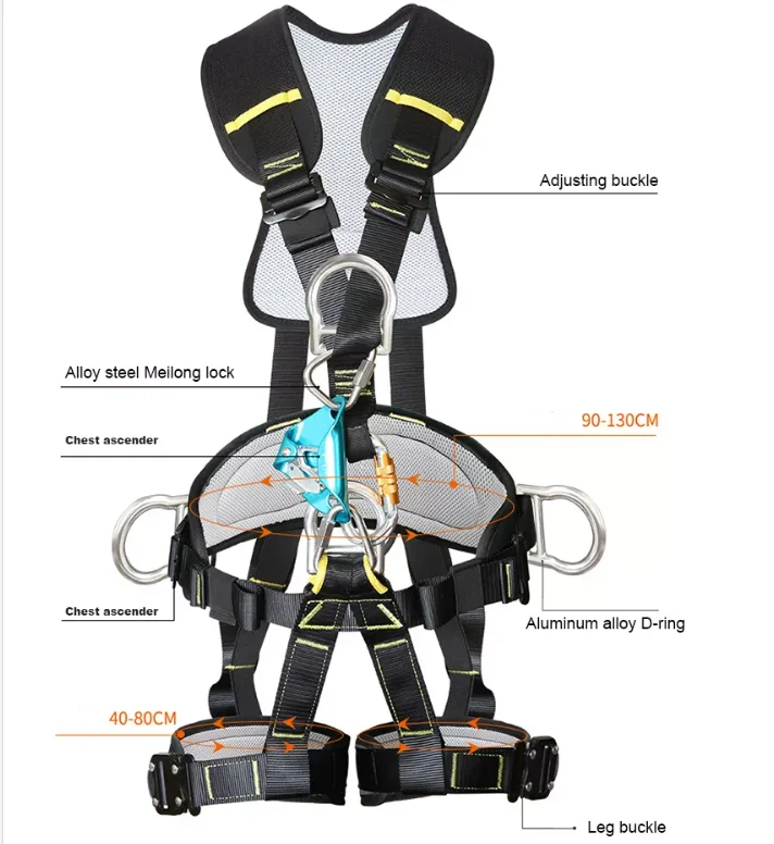 CE Certified Full Body Safety Harness 5 Points Adjustable Climbing Belt Fall Protection for Industrial Rescue Applications PPE