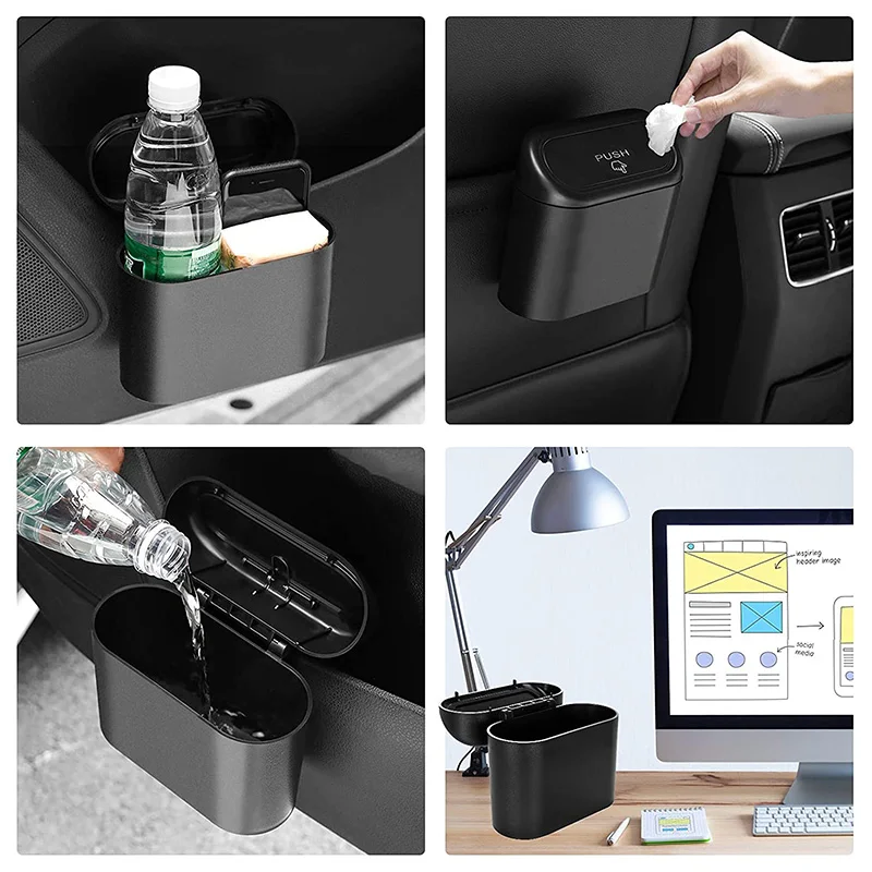 Mini car trash can vehicle car garbage bin with lid and trash bag universal storage for front back seat YT9020