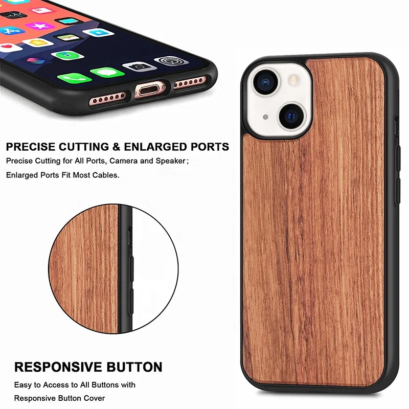 Custom engravable blank Natural Wood Layer clear TPU wood phone case cover for iphone 13 pro