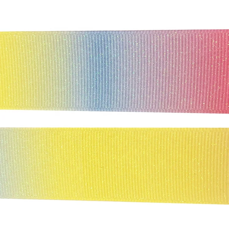 Gradient Rainbow Heat Transfer Printed Grosgrain Ribbon With Shiny Glitter