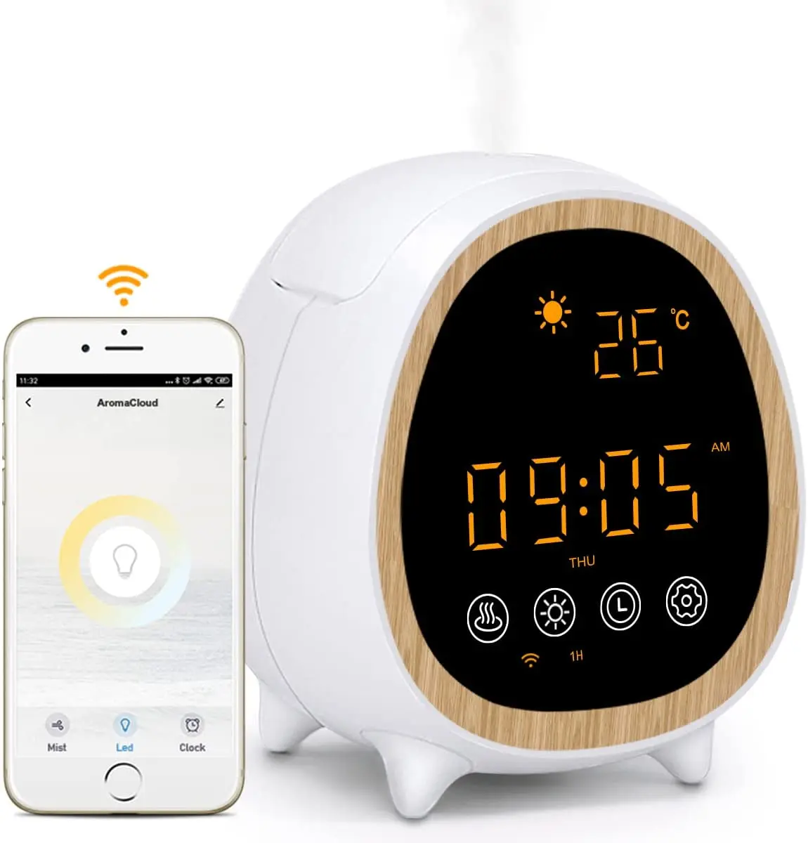 Умный ультразвуковой диффузор для эфирных масел, 200 мл, Wi-Fi, с голосовым управлением через приложение Alexa & Google Home