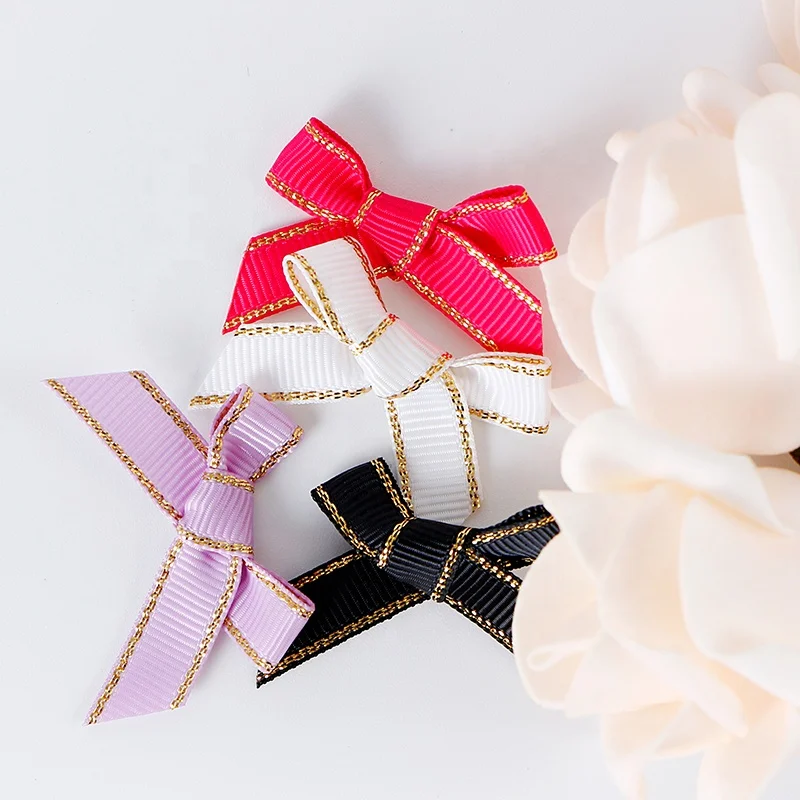 MSD Ribbon Wholesale Handmade Gold Edge White Grosgrain Ribbon Bow For Gift Wrapping Bows