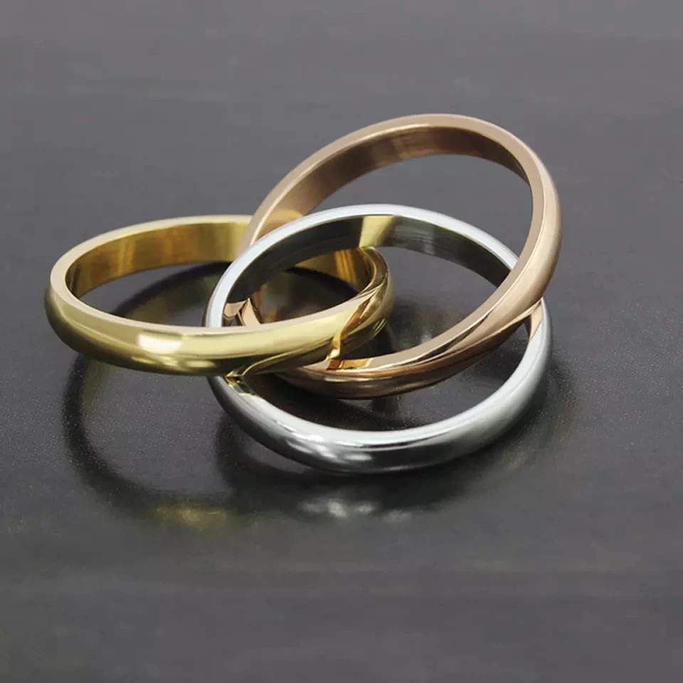 New Triple Hoop Women Engagement Wedding Ring Stainless Steel Three In One Women Finger Bands Jewelry Rings for Teen Girls