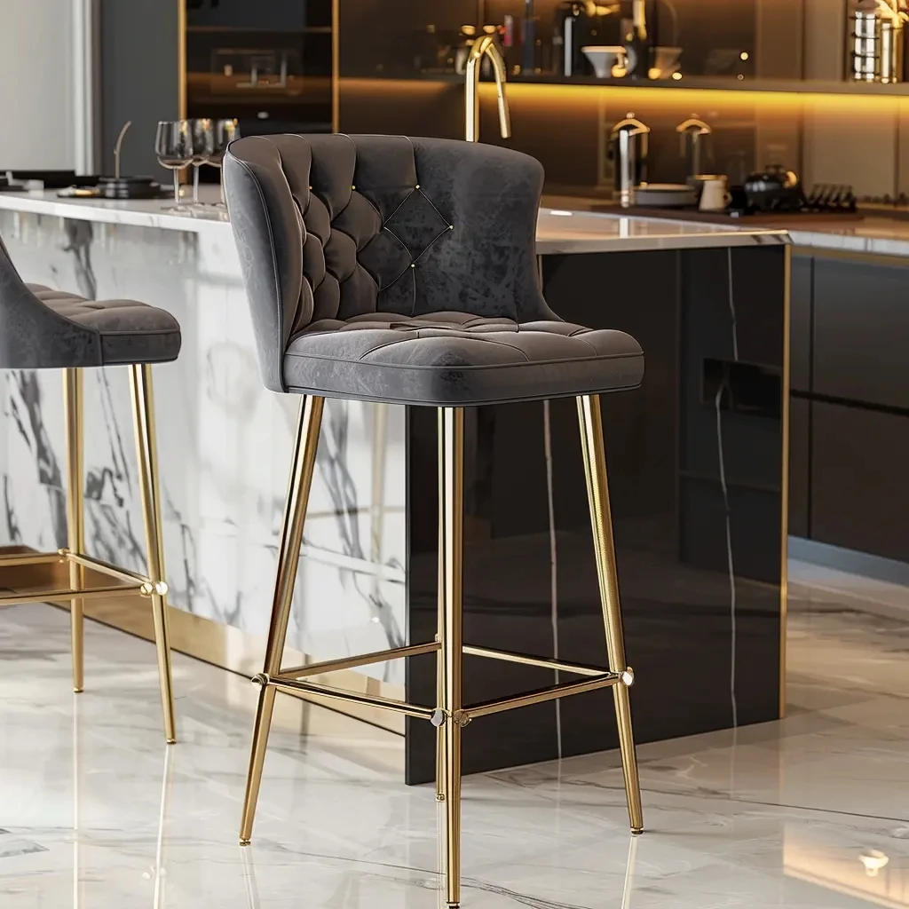 Qiancheng nightclub hookah bar chair furniture for sale gold and black extra tell bar stool with arm rest for the kitchen