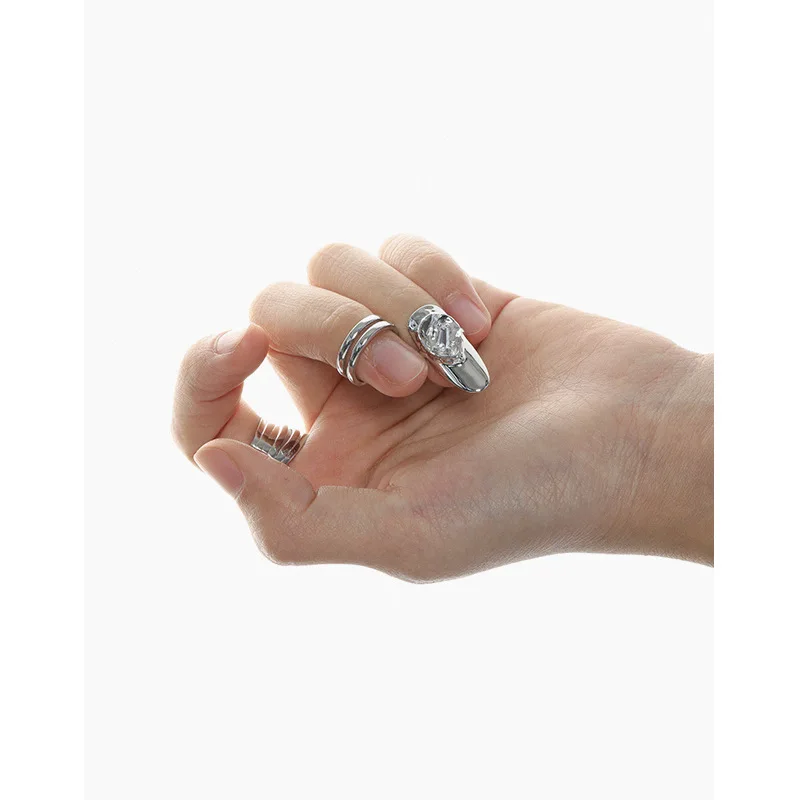 925 Sterling Silver Rings Punk Style 18K Gold Platinum Plated Zircon Full Cover Finger  Nail Tip Ring