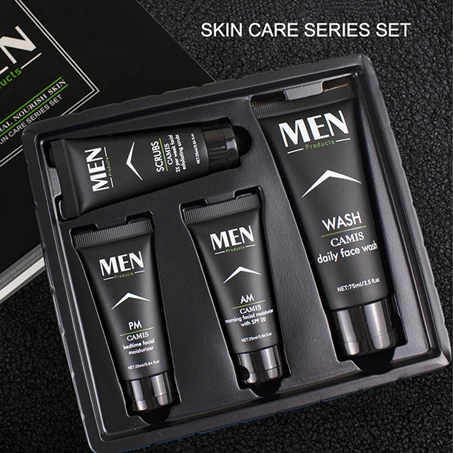 OEM/ODM Custom Mens Skincare Kit Includes Foaming Cleanser Hydrating Moisturizer Cream  Face Scrub Men Skin Care Set