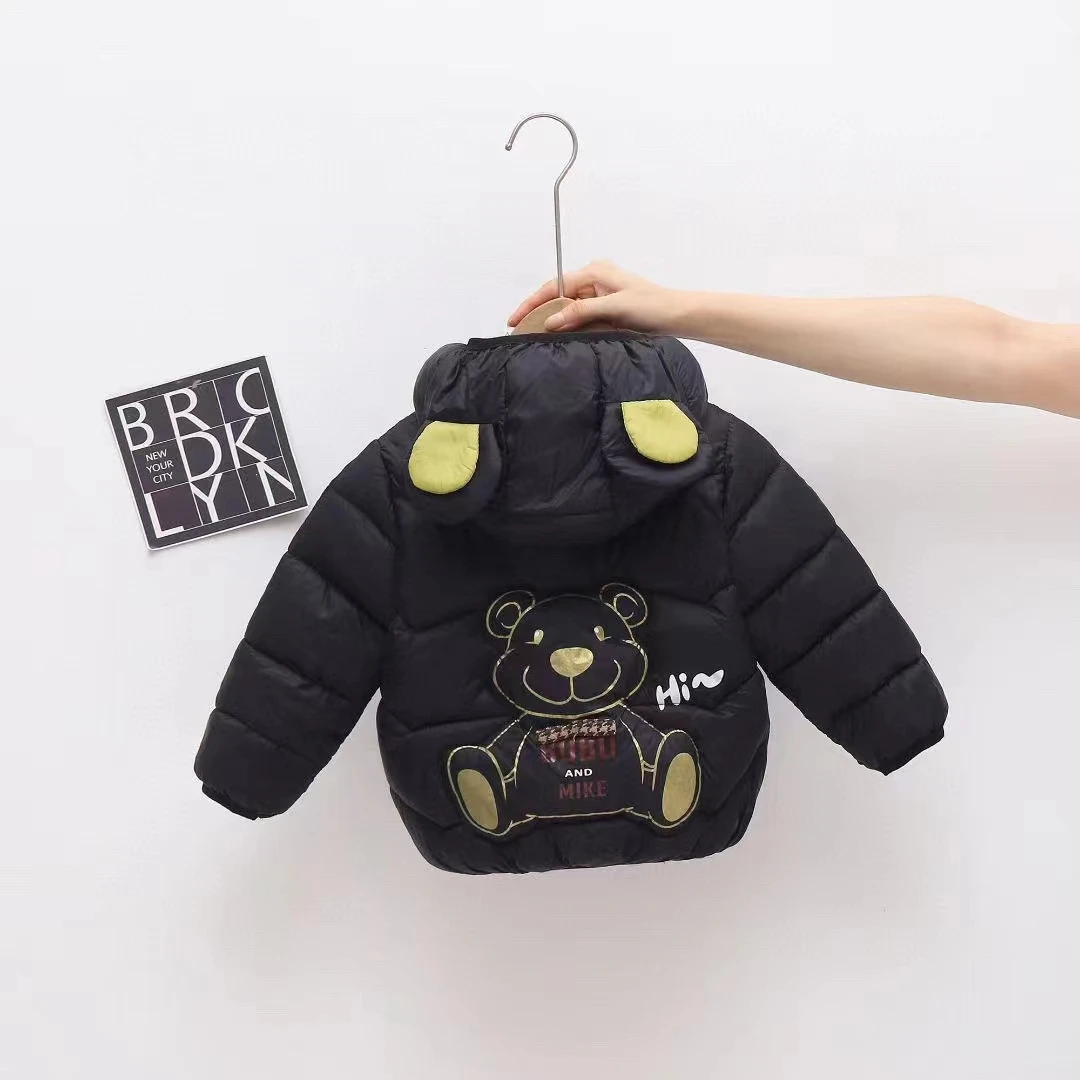 Factory Direct Sale Winter Children Coat Pure Color Warm Coat New Design Cute Beer Ear Hooded Coat