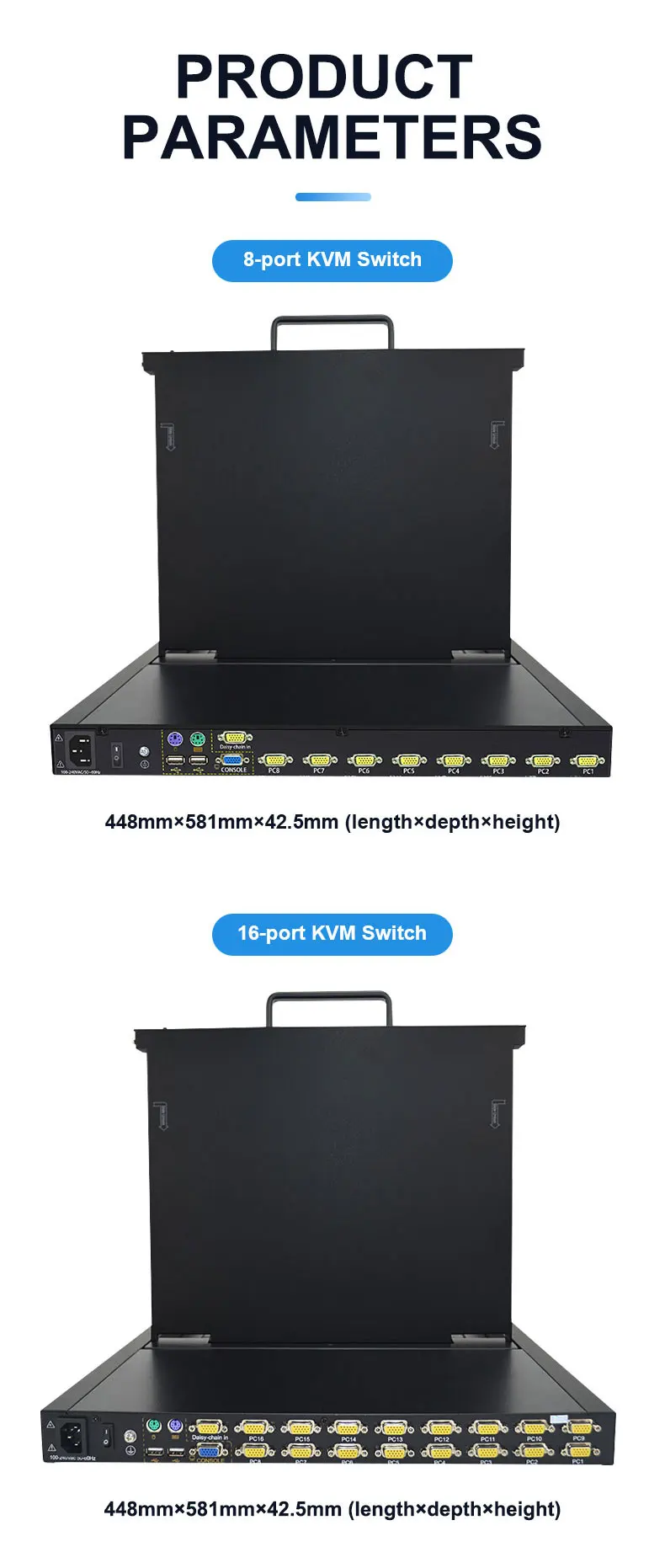 Top quality 17-19 Inch 8 16 port gigabit poe fiber optic switch lcd kvm console kvm switches