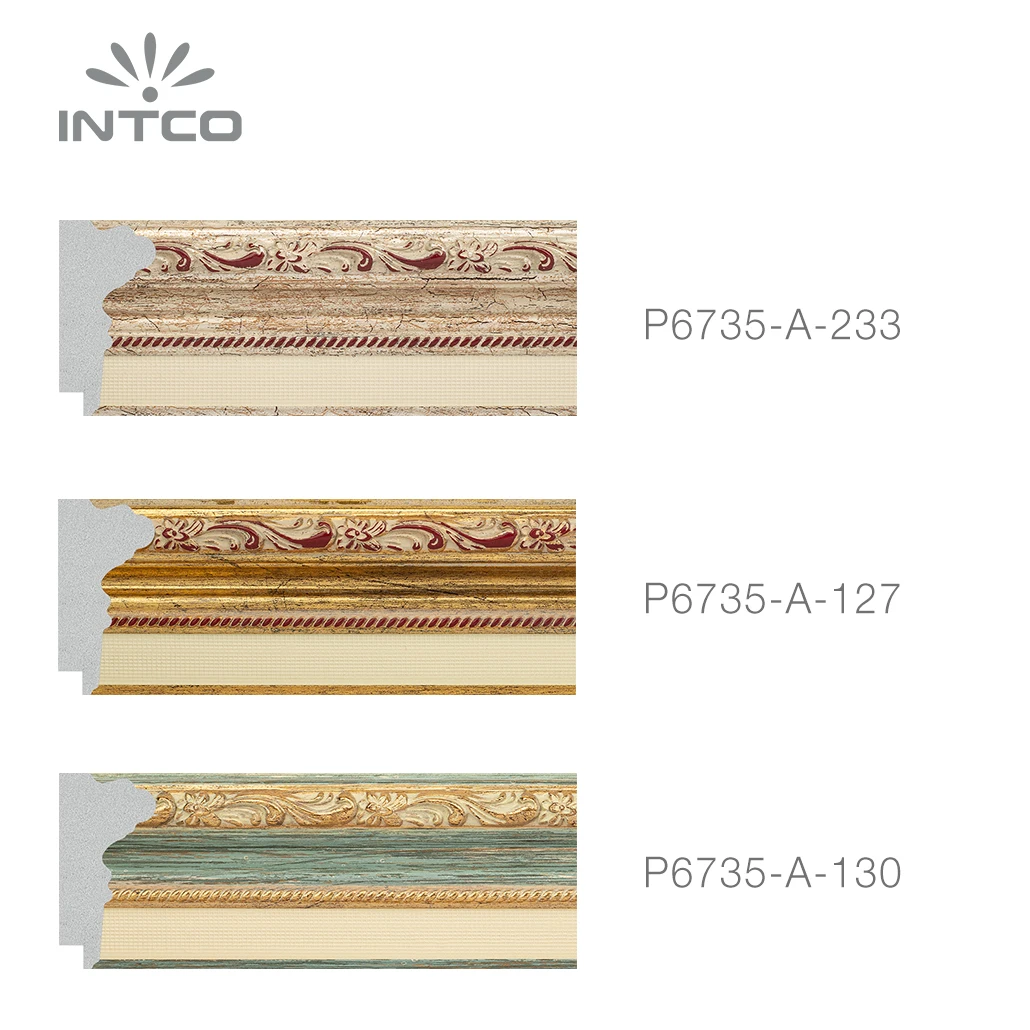 INTCO P6735-A-233 Factory Price Decorative Colorful Painting Patina Antique Canvas Art Photo Picture Frame PS Moulding
