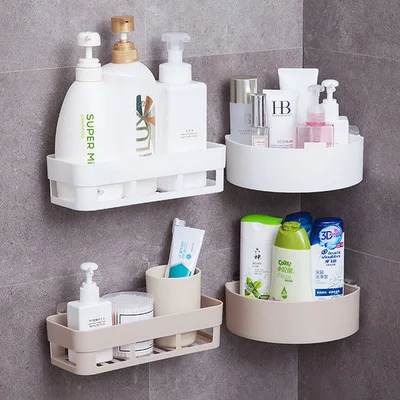 Single-Tier Plastic Punch Corner Frame No-Drill Bathroom Kitchen Organizer Shower Storage Rack Holder Home Accessory Storage
