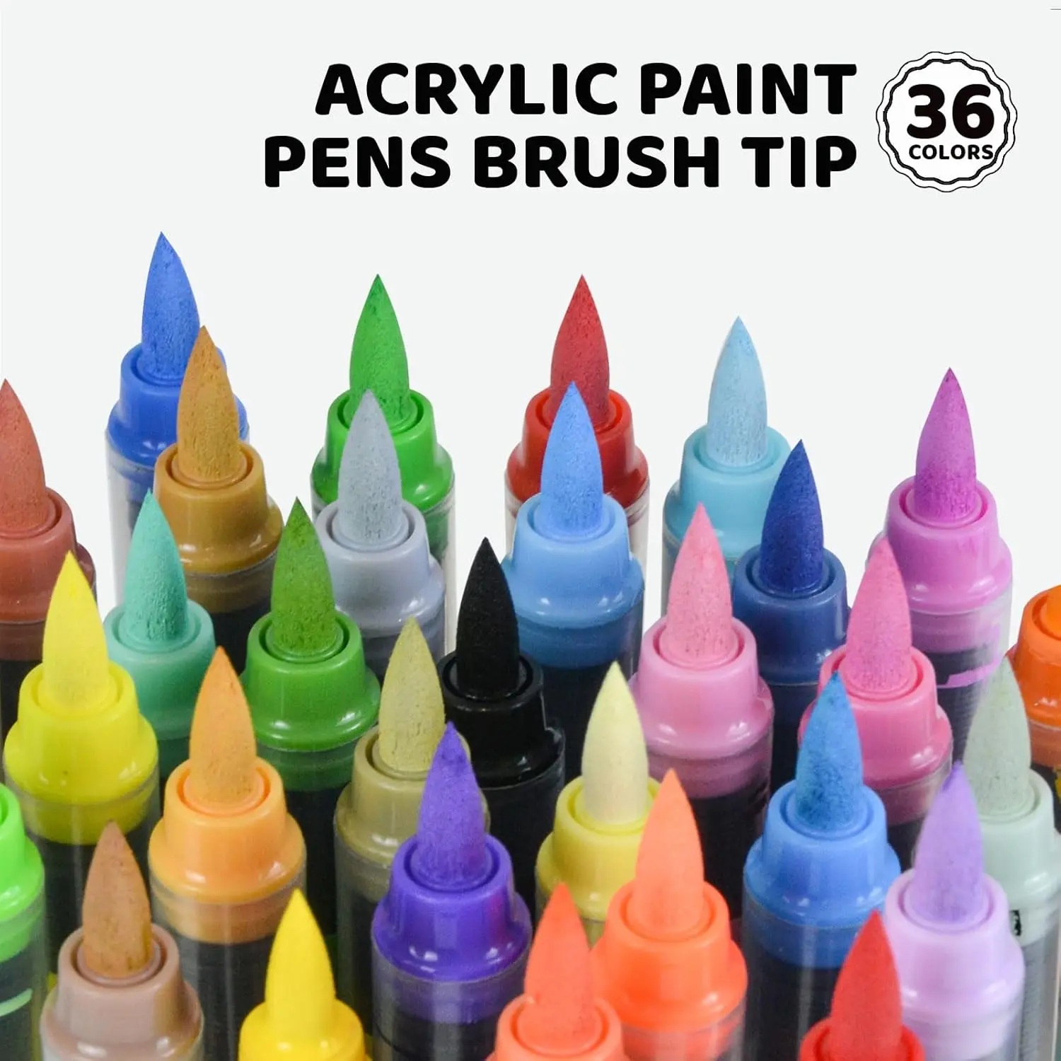 36 Colors Acrylic Paint Marker Pens, Non-pumping Acrylic Paint Brush Markers Acrylic Paint Markers for Rock Painting, Wood