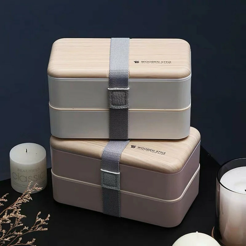 Multi-functional Creative Microwave Lunch Box Japanese Wood Bento Box 2 Layer Container Storage Portable Kitchen Durable Lunch