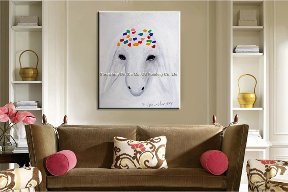 Pure Handmade Abstract Animal Oil Painting on Canvas Modern White Sheep Painting for Decor  M.Kadishman Artist Painting