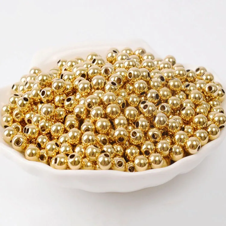 JF2066 18K Gold Plated Solid Metal Round Beads Shiny Smooth Brass Spacer for Jewelry Making Sizes 3mm 4mm 5mm
