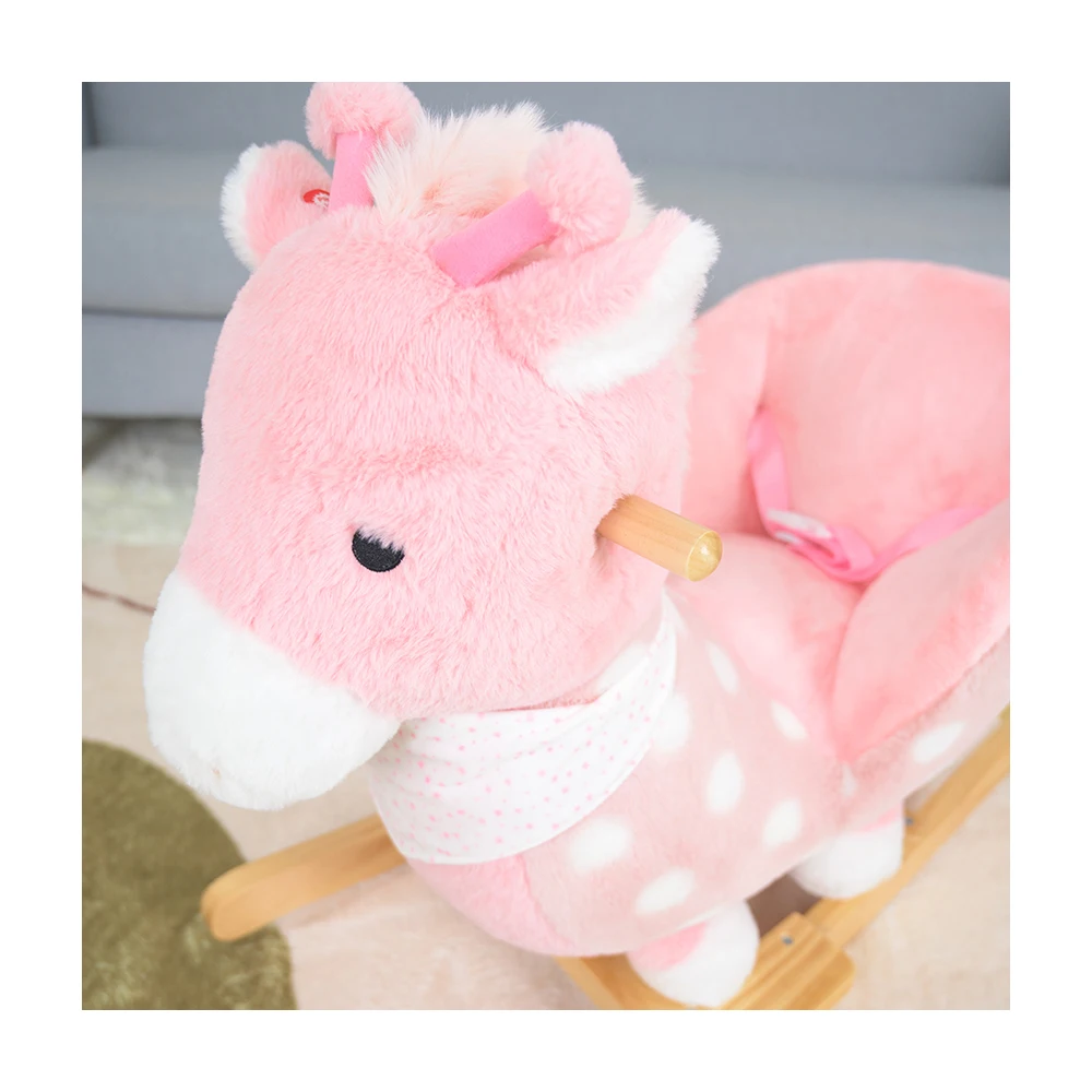 Baby Kids Toy Plush Giraffe Animal Rocker Rider Toddler Seat wood Rocking Chair