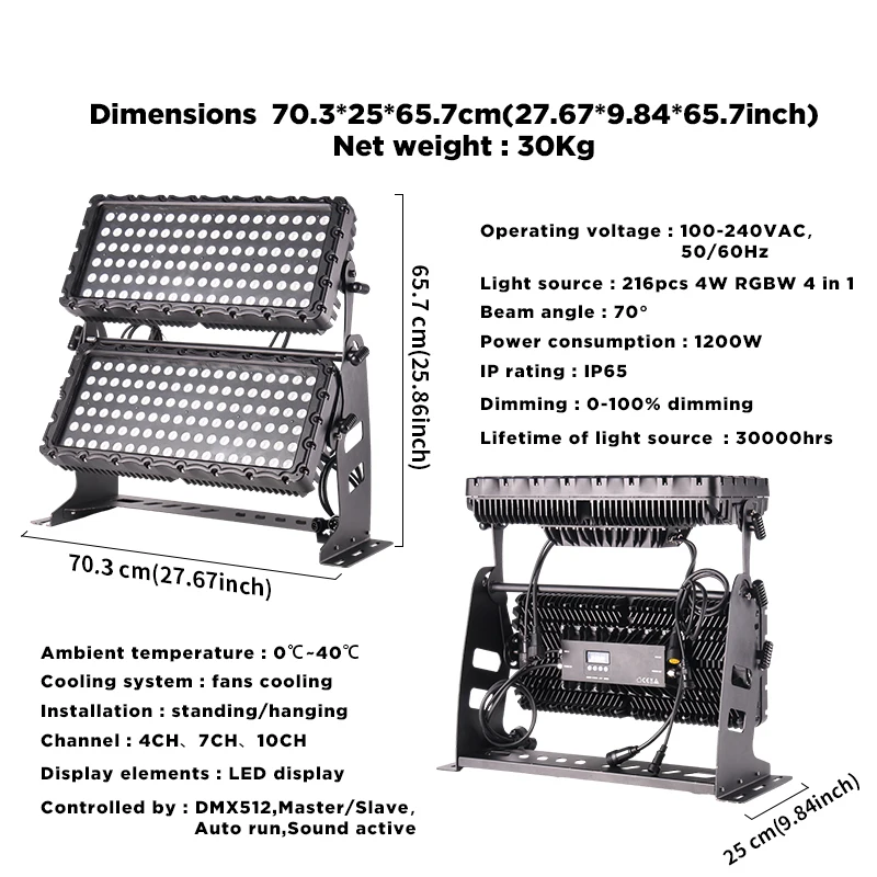 IP65 216*6W LED Wall Washer Light RGBW 4IN1 City Color Light Double Head Wall Washer Light Outdoor