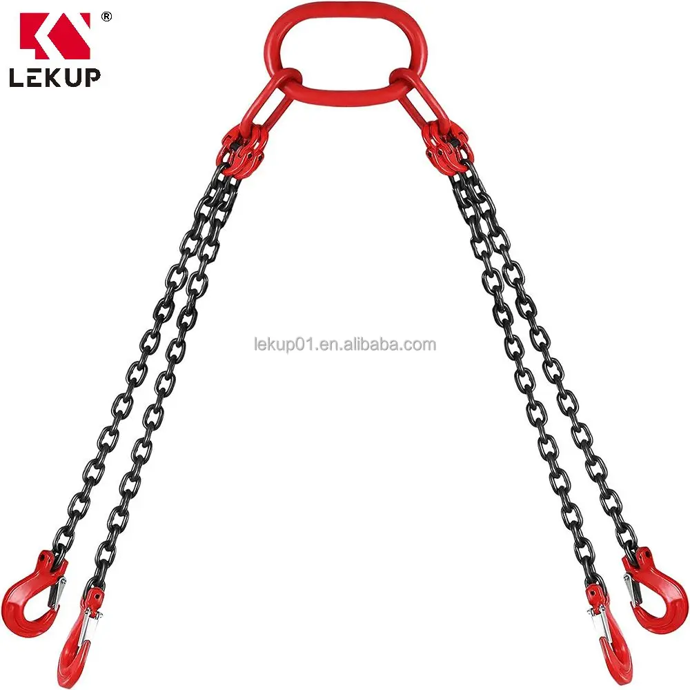 5/16 Inch Engine Lift Chain Alloy Steel Engine Chain Hoist Lifts G80 Chain Sling 3 Ton with 4 Leg Grab Hooks