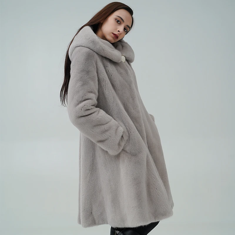 Hot Sale stylish Puffy Thick Hooded Winter Windproof luxury Hooded Ladies Mink Fur Coat
