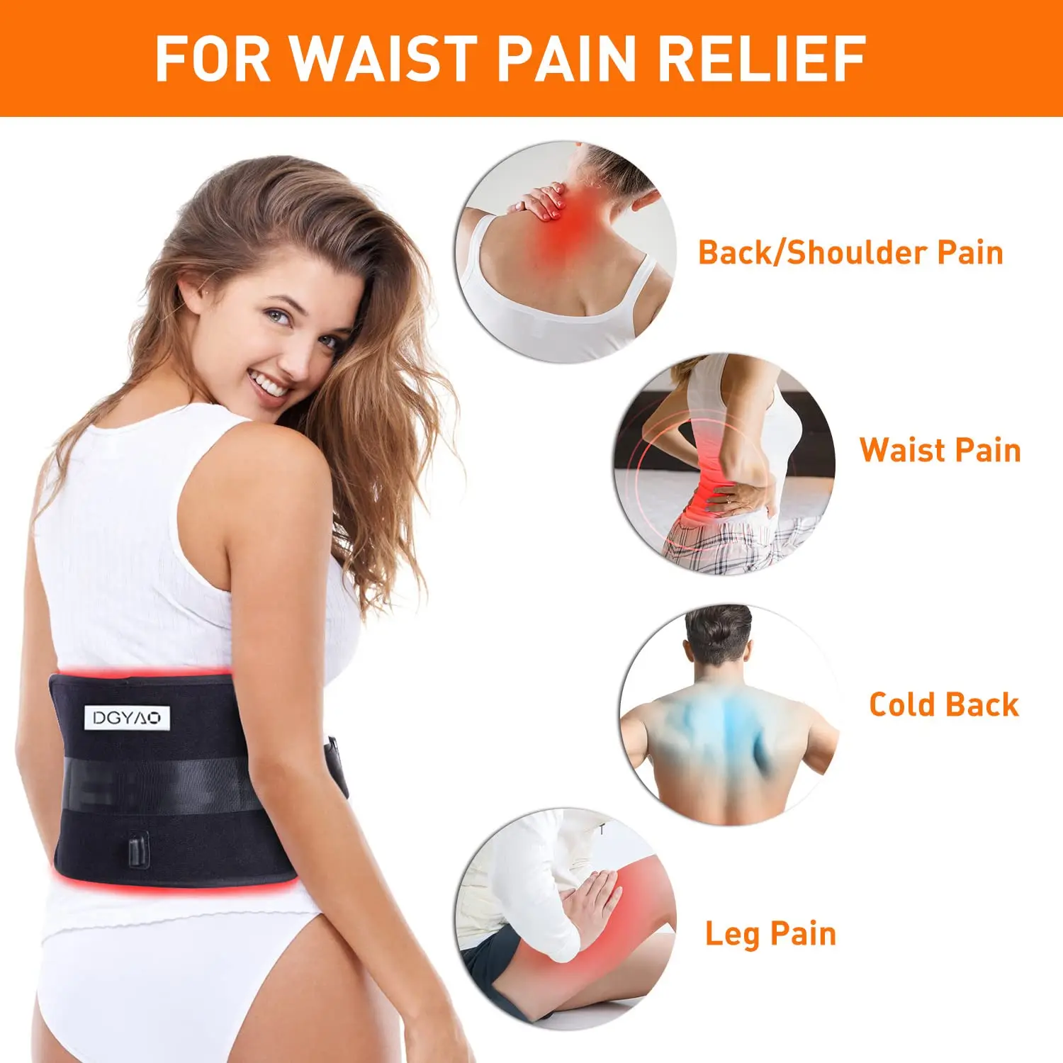 DGYAO Laser Lipo Weight Loss Pain Relief Back Waist Belt Wrap Pulse Led Infrared Red Light Therapy Belt