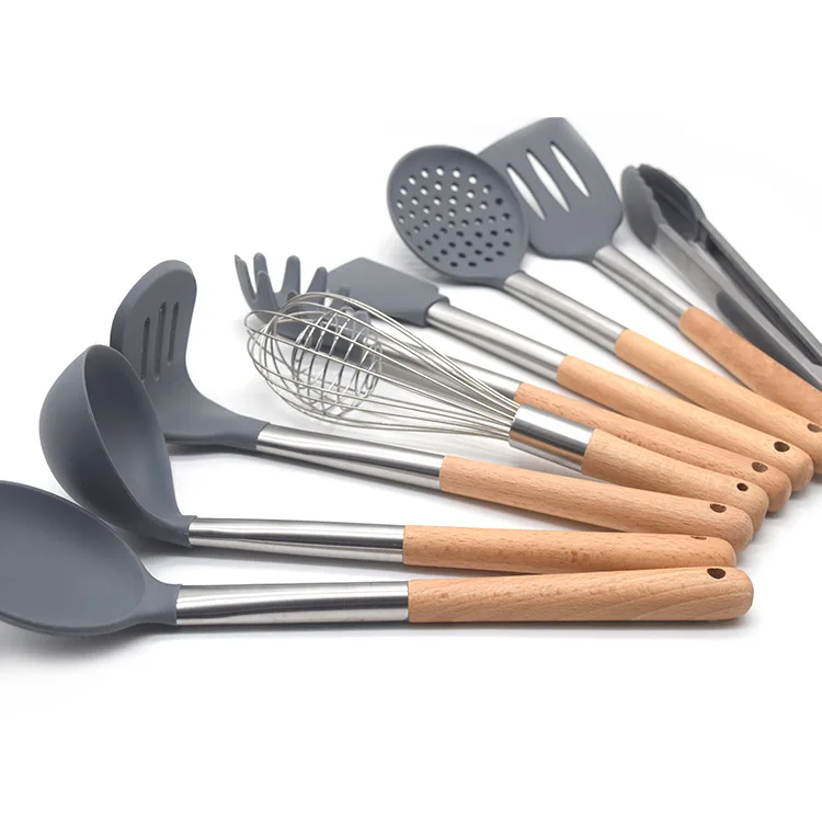 cookware set Wooden handle silicone kitchen utensils 11-piece non-stick cookware kitchen silicone kitchen utensils shovel spoon