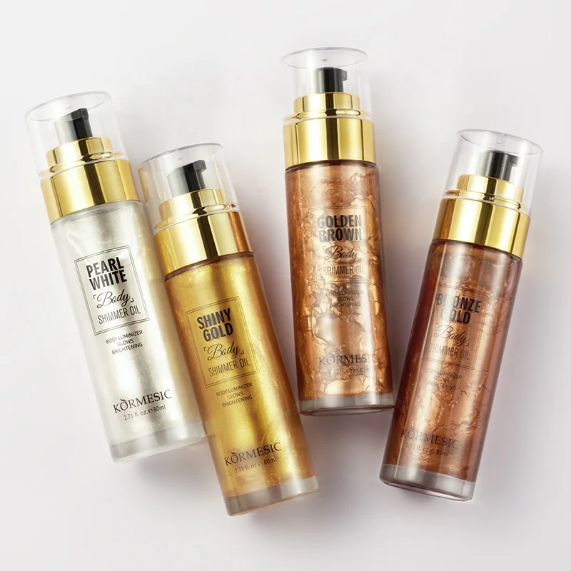 80ml Gold Glow Shimmer Body Oil Liquid Custom Logo Hydrating Highlighter for Skin Glitter