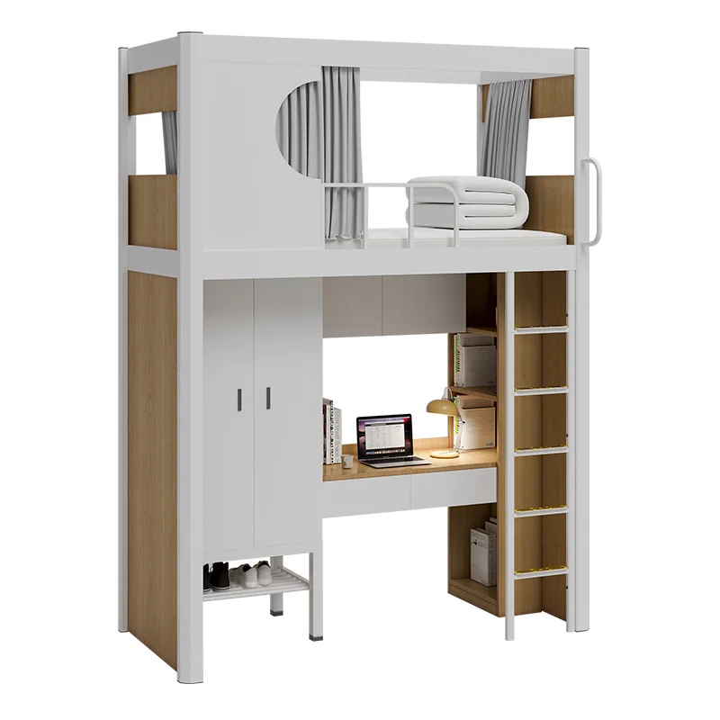 Dormitory enterprise staff workers bed under the table iron bed high and low bunk dormitory bed table combination