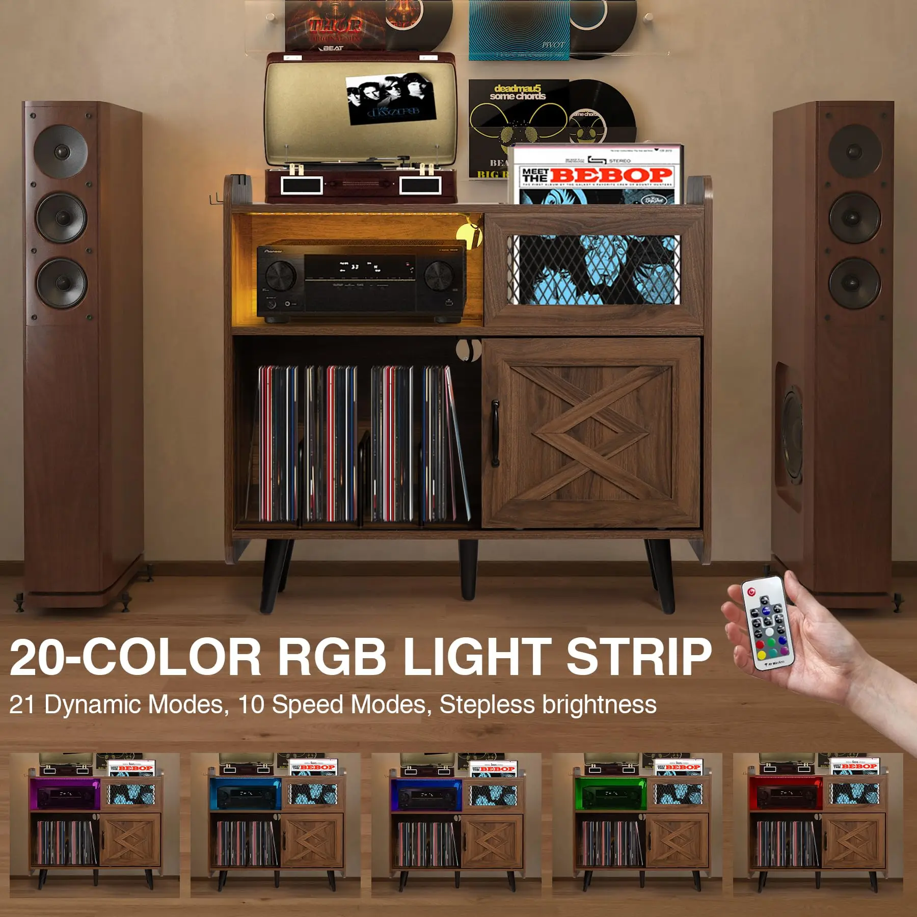 Record Player Stand with Vinyl Storage 350 Albums Large Turntable Stand with Sliding Door