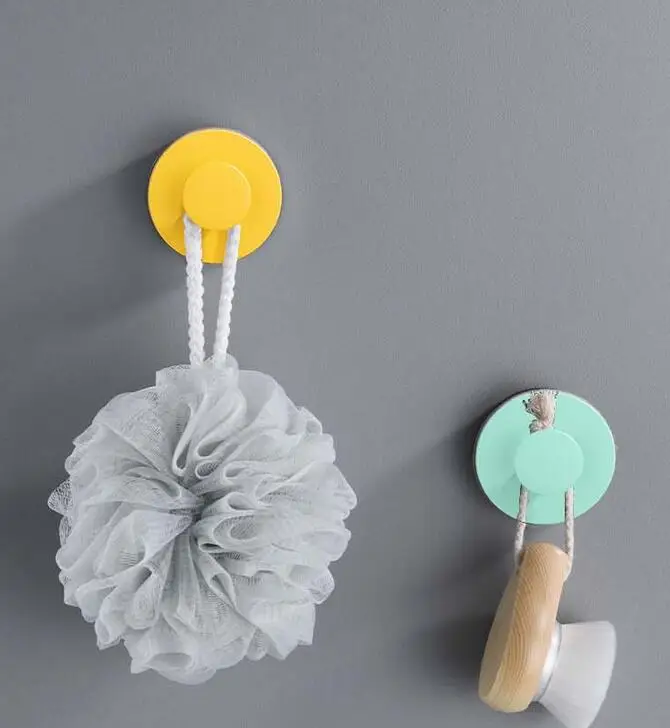 Colorful Reusable Self Adhesive Heavy Duty Vacuum Suction Cup Bath Hook Kitchen Bathroom Round Hooks