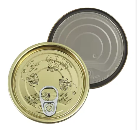 TFS Tin Free Steel 83.3mm 99mm #307 #401 EOE Easy Open Ends Lids with Golden Yellow Coating for Fish in Oil Meat Canned Food