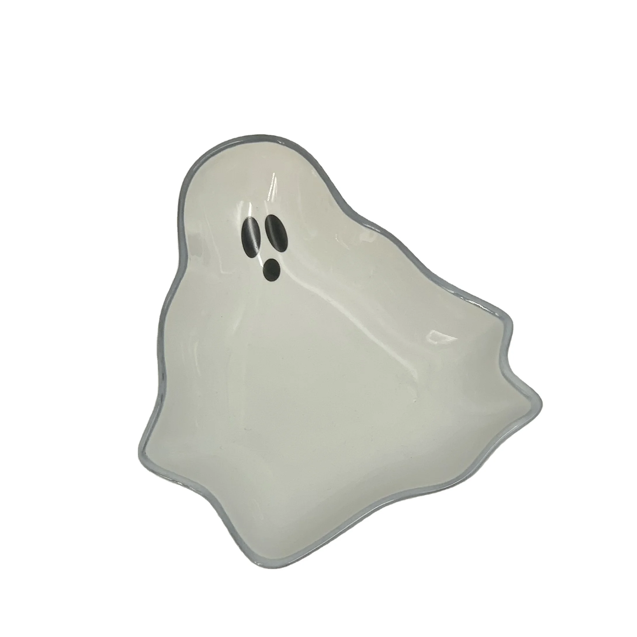 Unique Nordic Ceramic Plate Irregular Plate Halloween Ghost Shape Cartoon Jewelry Plate Party Glazed Customized Snack Decoration