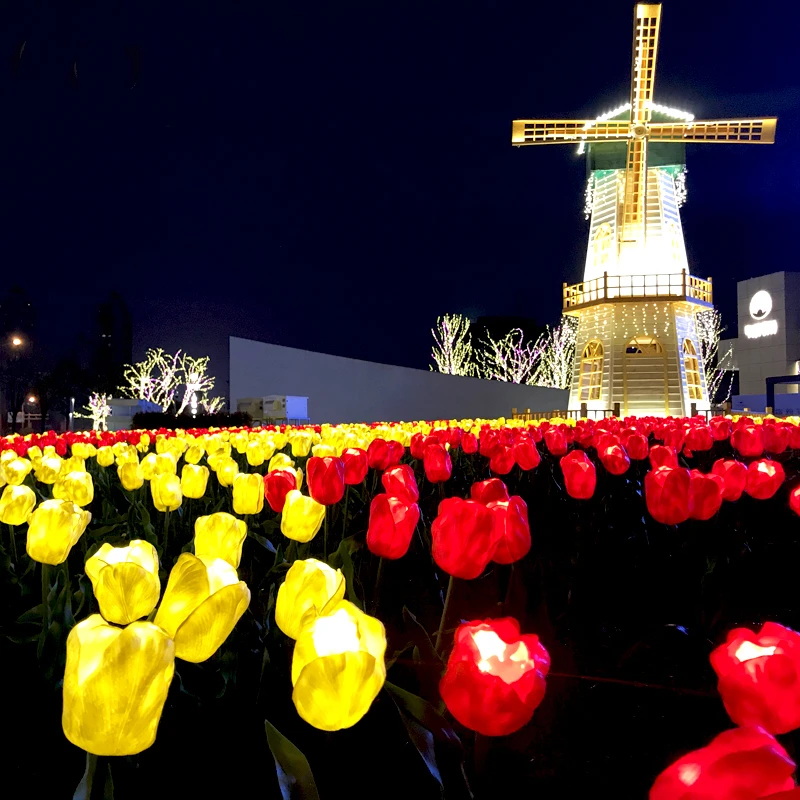 Tulip artificial led garden light solar led Flower light Color Changing Rose Lights for Yard Garden Decoration