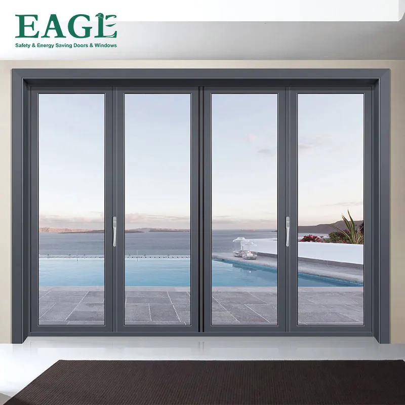 Modern design tempered glass double soft closing 8 wheel sliding door for houses