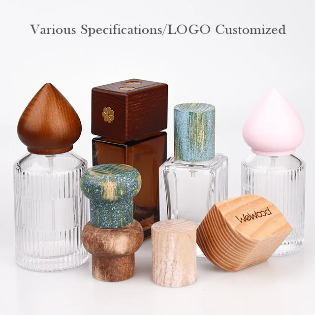 Factory Custom Direct Best Quality Laser Logo Round Square Cube Ball Shaped Wood Perfume Bottle Cap