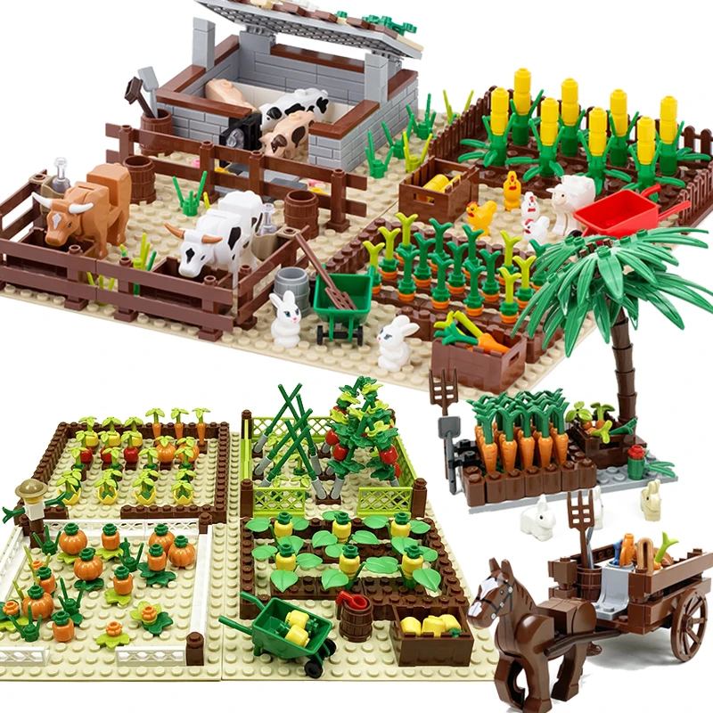 MOC WM Blocks Happy Farm Happy Zoo Animal Rabbit Sheep Carrot Building Blocks Action Figure Juguetes