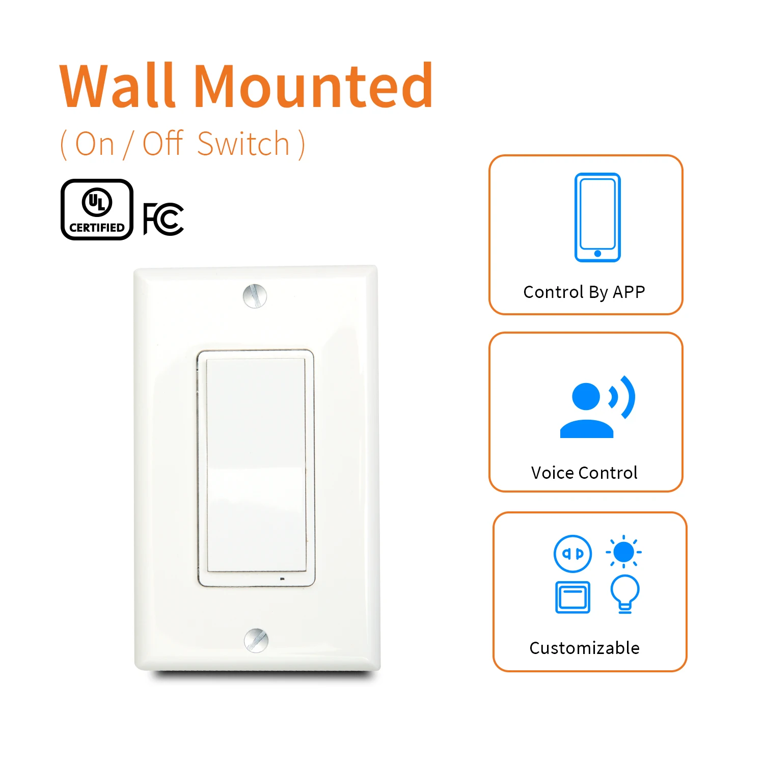 Luxury Smart Home Electric Wall Switch Wireless Wifi Tuya US Standards Max Voltage 120v Max 15a