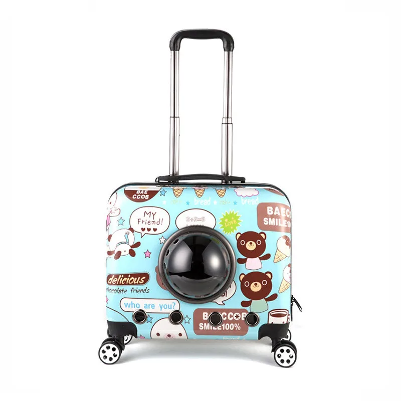 Cartoon outdoor convenient pet pull rod box 18 inch universal wheel portable pet carrier pet draw-bar box