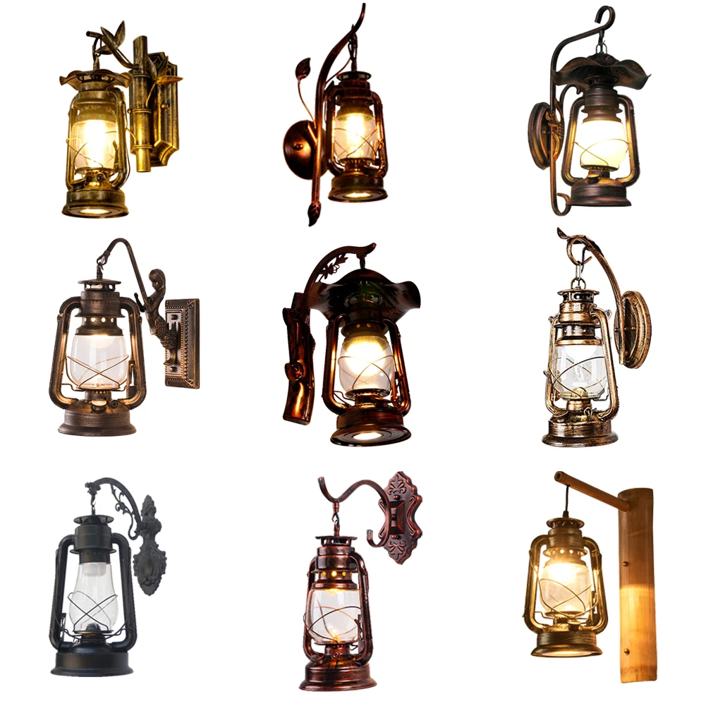 Loft retro edison wall lamp lantern Iron oil wall mount glass light fixture corridors decorative house lights wall indoor