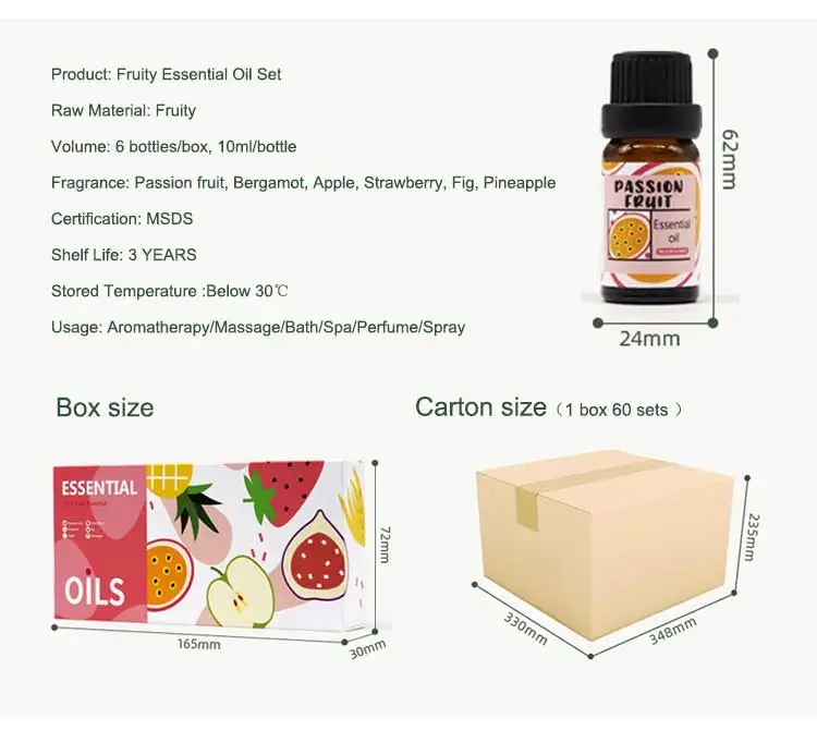 High Quality Fruit Scented Oil Pure Fragrance Oil 10ml Gift Set Aromatherapy Hotel Essential Oil