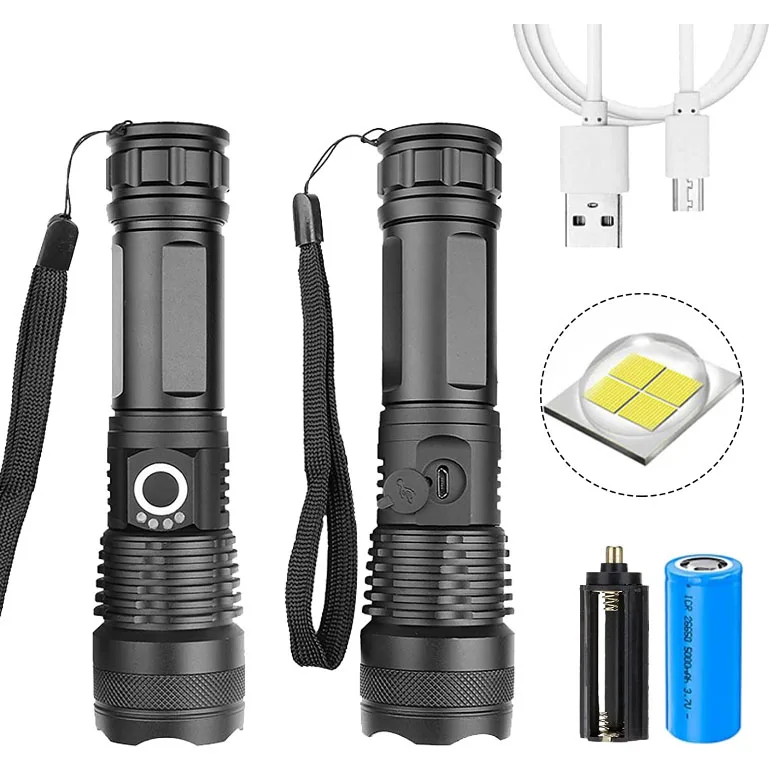 XHP50 LED Rechargeable Hand Held Flashlight 20000 Lumens Streamline Flashlight Professional Strong Light LED Flashlight Torch