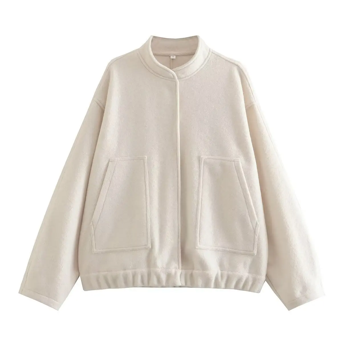 wholesale spring autumn women solid color plain zipper up jact coat long sleeve women pocket casual loose female tops