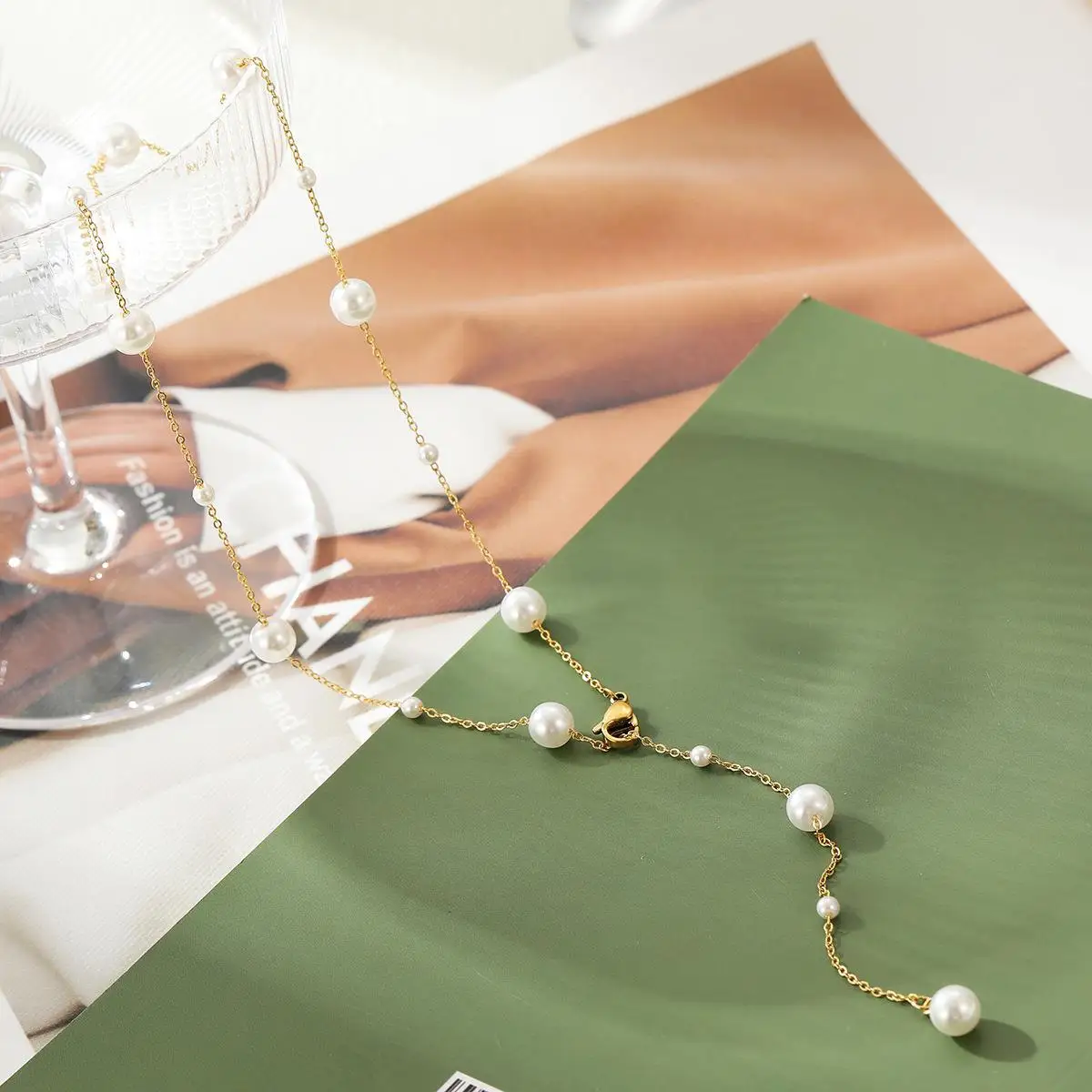 Adjustable Stainless Steel Pearl Necklace for Women | 18K PVD Gold Clavicle Chain | Elegant Jewelry for Everyday Wear