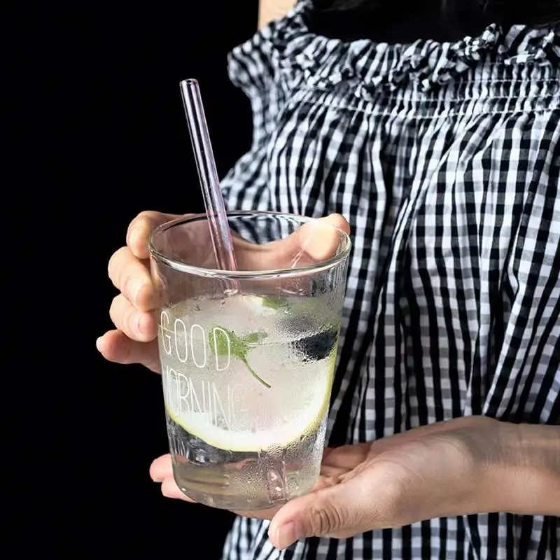 Glass Tube Smoking Pipe Factory Wholesale Different Solid Color Glass Straw with Ball At The Bottom Juice Straw Drinking